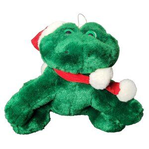 Vintage Fun World Christmas Frog Plush Stuffed Animal with Santa Hat NON WORKING